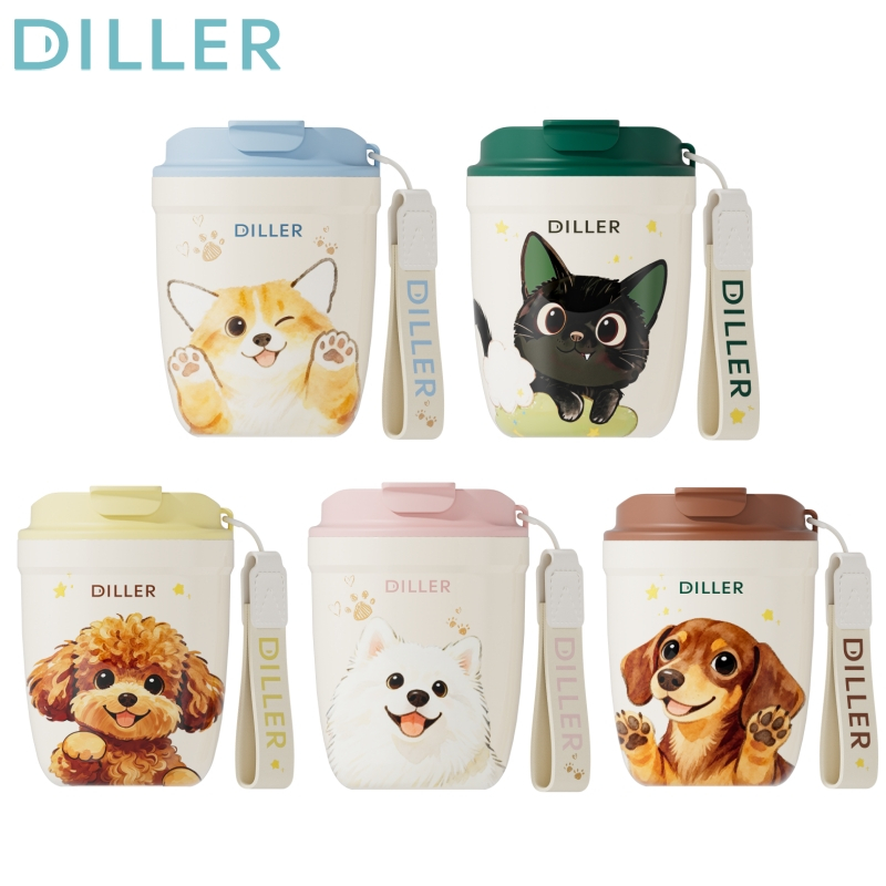 Diller 12oz/360ml แก้วกาแฟสแตนเลสพร้อมฝาปิดกระติกน้ําสูญญากาศแก้วน้ําร้อนและเย็น D9629