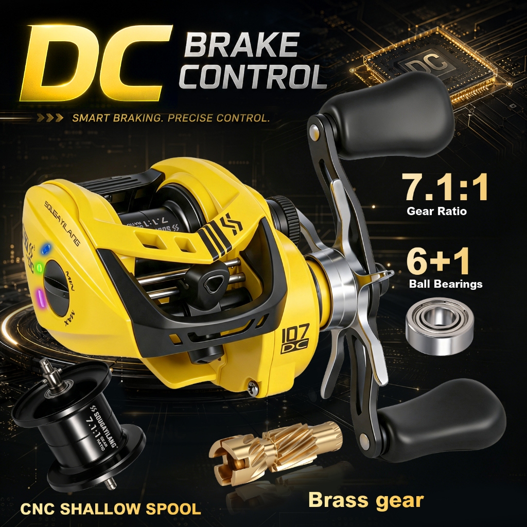 Sougayilang DC รีลเบ็ดกลอง อัตราทดเกียร์ 7.1:1 6+1BB สปูล CNC ระบบเบรคดิจิตอล ป้องกันสายพัน รีลตกปลา เหมาะสำหรับมือใหม่และมีประสบการณ์