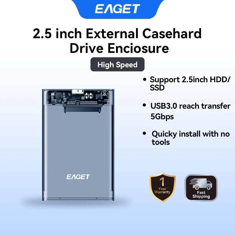 EAGET E15 2.5" SATA USB3.0 กล่องใส่ฮาร์ดไดรฟ์ภายนอกแบบไม่มีเครื่องมือ