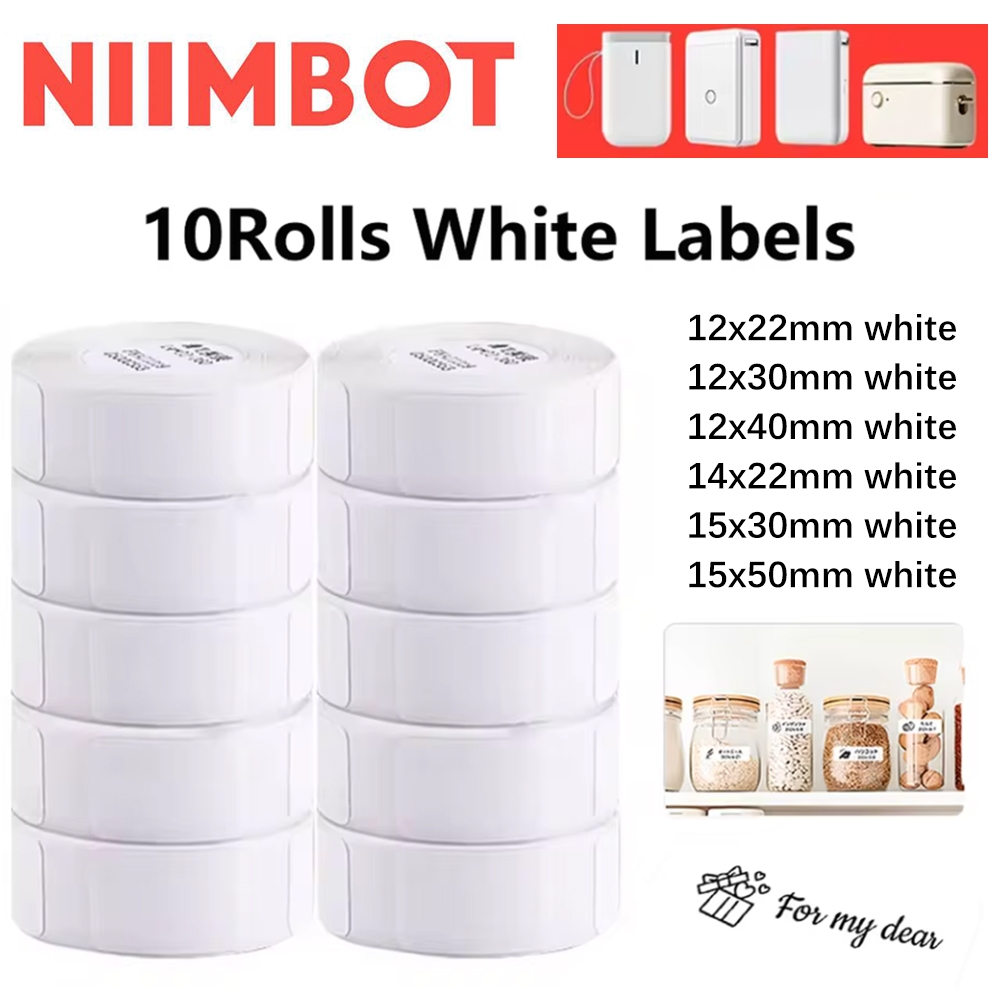 10Rolls NiiMBOT D110 D11 D101 H1S Offical Label Printer Sticker White Paper Roll 12x30mm 12x40mm 15x