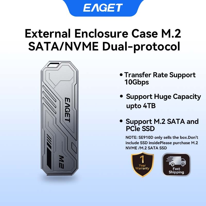 EAGET SE910D M.2 NVMe/SATA SSD ตู้ภายนอก 10Gbps 4TB