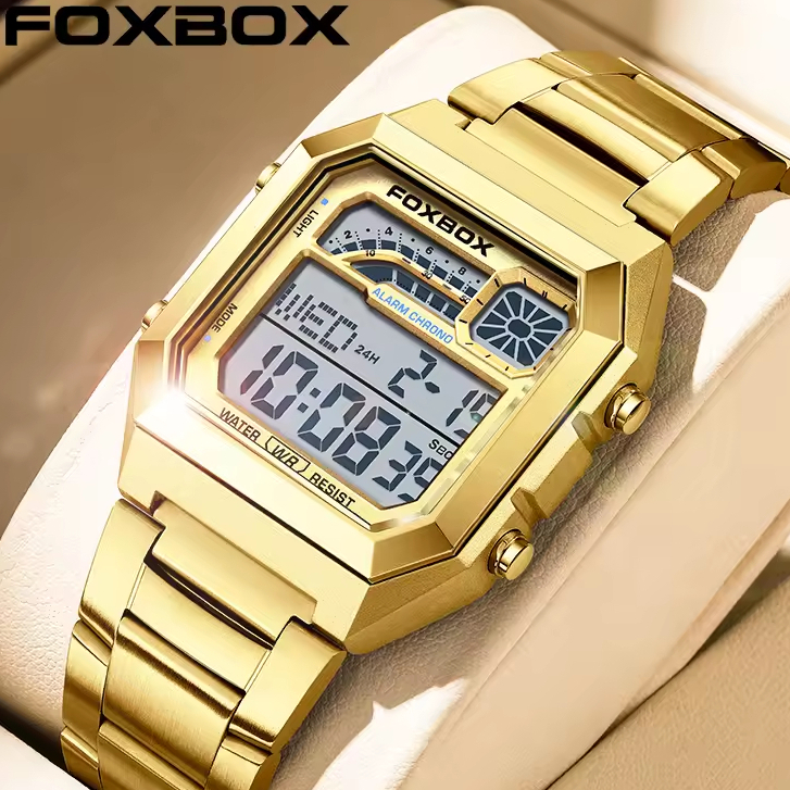 FOXBOX Men นาฬิกาดิจิตอล LED นาฬิกาสปอร์ต นาฬิกาข้อมือกันน้ํา