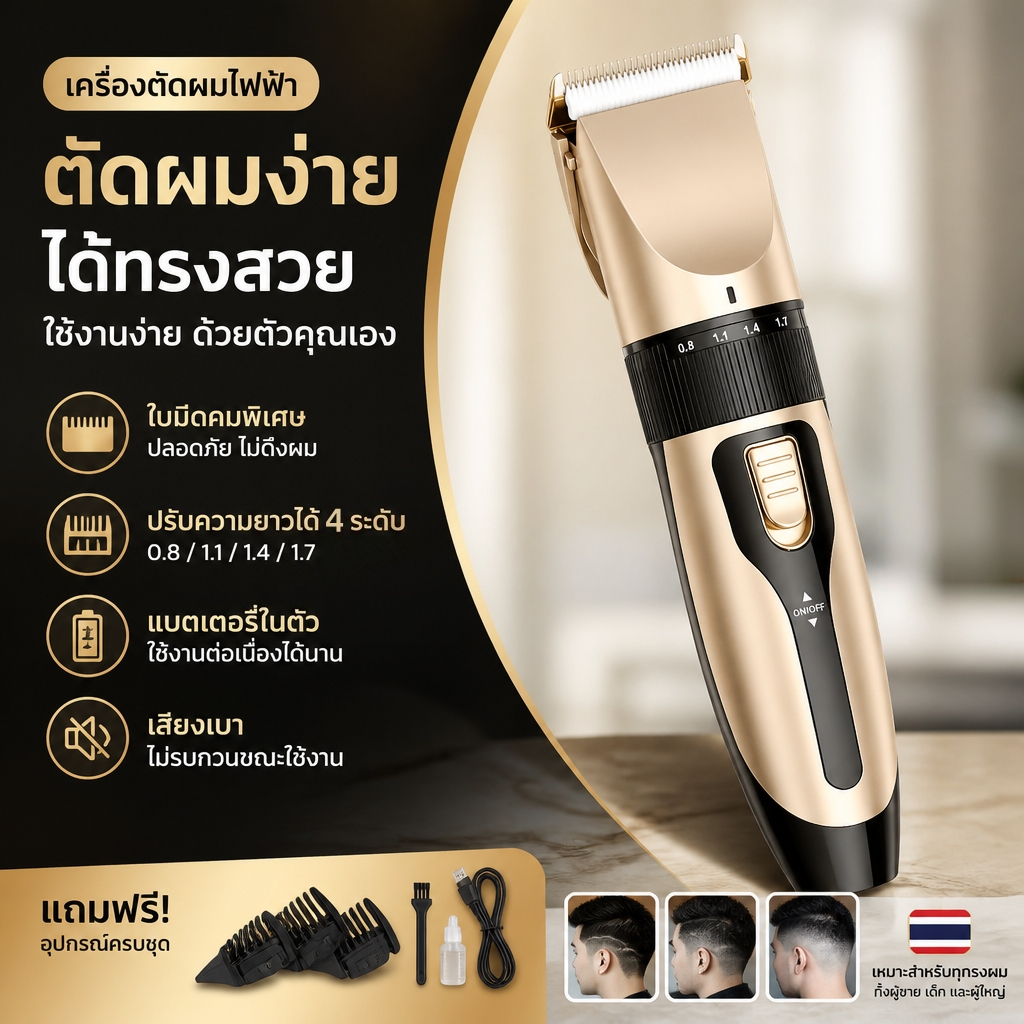 กรรไกรตัดผมมืออาชีพ ปัตตาเลี่ยนตัดผมชาร์จไฟได้ แบบไร้สาย คมแหลม ปลอดภัย ปัตตาเลี่ยนไฟฟ้า อุปกรณ์ตัดแต่งผม