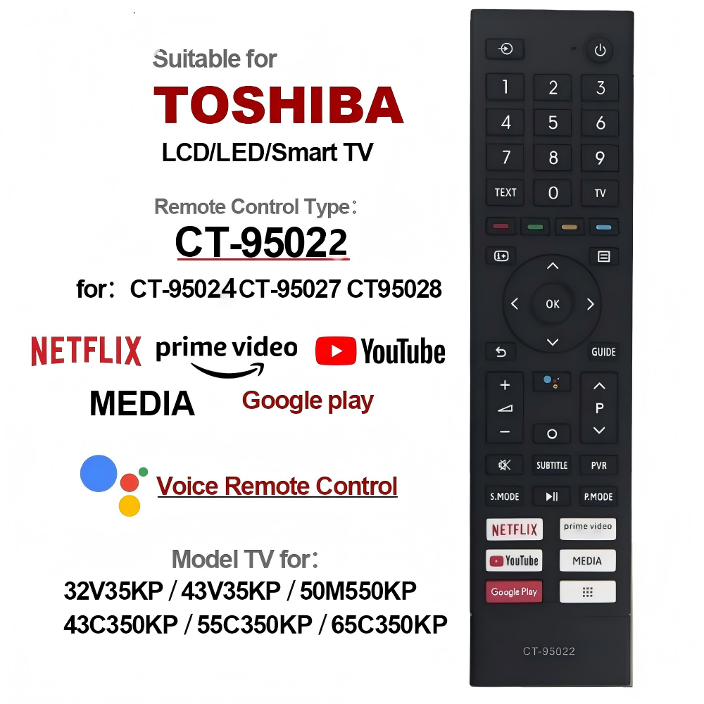 CT-95022 เปลี่ยนรีโมทคอนโทรลสําหรับ Toshiba 4K UHD สมาร์ท Android TV 43C350KP 43E350KP 50C350KP 50E3