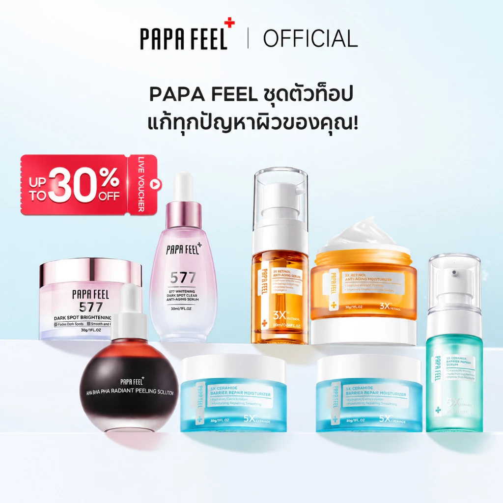 PAPA FEEL [2Pcs] เซรั่ม&ครีมหน้า | 5X Ceramide ซ่อมเกราะป้องกันผิว | 577 Dark Spot ลดรอยด่าง | Ultra 5A Retinol ต่อต้านริ้วรอย | AHA Peeling ผลัดเซลล์ผิวเก่า | ผิวชุ่มชื้น กระจ่างใส
