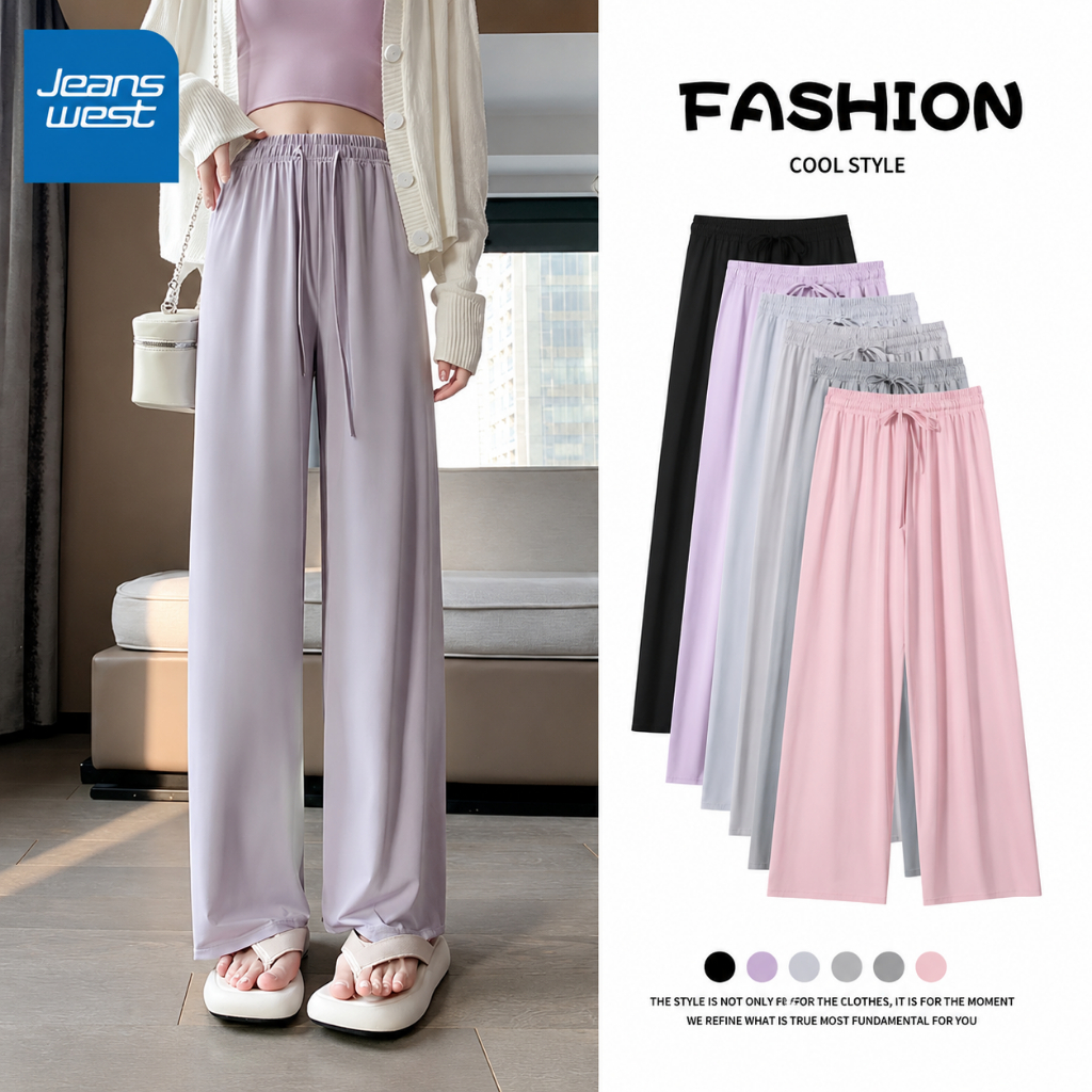 Jeanswest กางเกงขายาวผู้หญิง Ice Silk｜เนื้อผ้าเย็นกันแดด กางเกงกันแดด｜ขากว้างเอวสูงทรงตรง ใส่เย็นสบาย ระบายอากาศดี