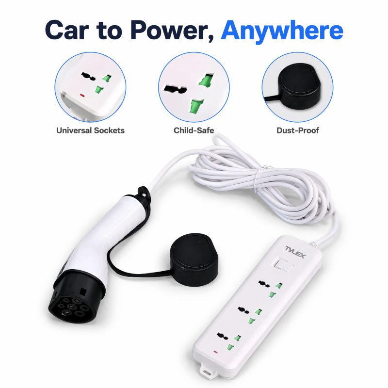 V2L TYPE2 EU มาตรฐาน EV อะแดปเตอร์ชาร์จ Vehicle-to-Load แหล่งจ่ายไฟ 16A 3.5kW 220V แบบพกพา EV แบตเตอ