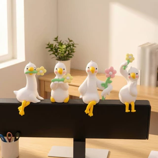 [negjsg] 4 ชิ้น 3D Craft Figurine ตกแต่งคอมพิวเตอร์เครื่องประดับสัตว์ขนาดเล็ก Goose รูปปั้นสําหรับเก้าอี้ตารางชั้นวางของสํานักงาน