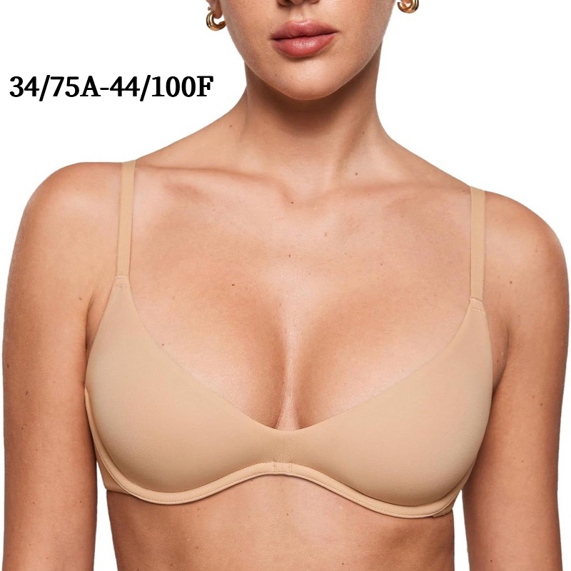 ขนาดใหญ่ Underwire ต่ํา Plunge Bra 34A-44F Linerless Unเบาะบางถ้วยเซ็กซี่ Demi Bra เรียบไม่มีรอยต่อท