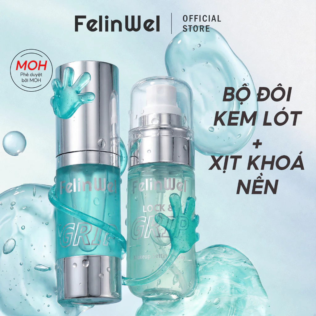 FelinWel ไพรเมอร์ล็อคเมคอัพ + เซ็ตติ้งสเปรย์, ส่วนผสมที่เป็นมิตรกับผิว, ควบคุมความมัน, ติดทนนาน, 30มล + 60มล | Makeup Primer + Grip Setting Spray
