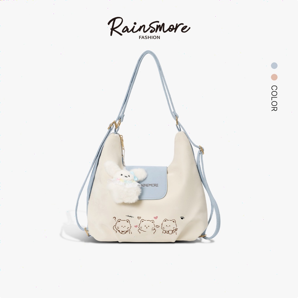 RAINSMORE กระเป๋าสะพายข้างผู้หญิง ลายการ์ตูนแมวน่ารัก ความจุ