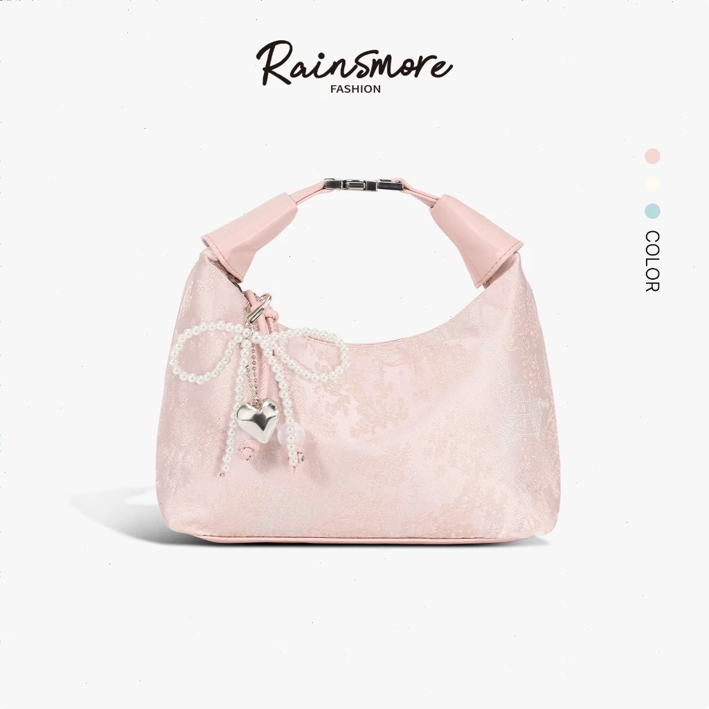 RAINSMORE กระเป๋าสะพายข้างผู้หญิง | ลายปักสไตล์วินเทจ ทรงถังเอกลักษณ์ ดีไซน์ส zipper ตกแต่ง เปลี่ยนได้ทั้งสะพายข้าง/ถือมือ สำหรับหน้าร้อน/วันทำงาน ของขวัญปีใหม