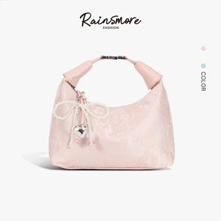 RAINSMORE กระเป๋าสะพายข้างผู้หญิง | ลายปักสไตล์วินเทจ ทรงถังเอกลักษณ์ ดีไซน์ส zipper ตกแต่ง เปลี่ยนได้ทั้งสะพายข้าง/ถือมือ สำหรับหน้าร้อน/วันทำงาน ของขวัญปีใหม
