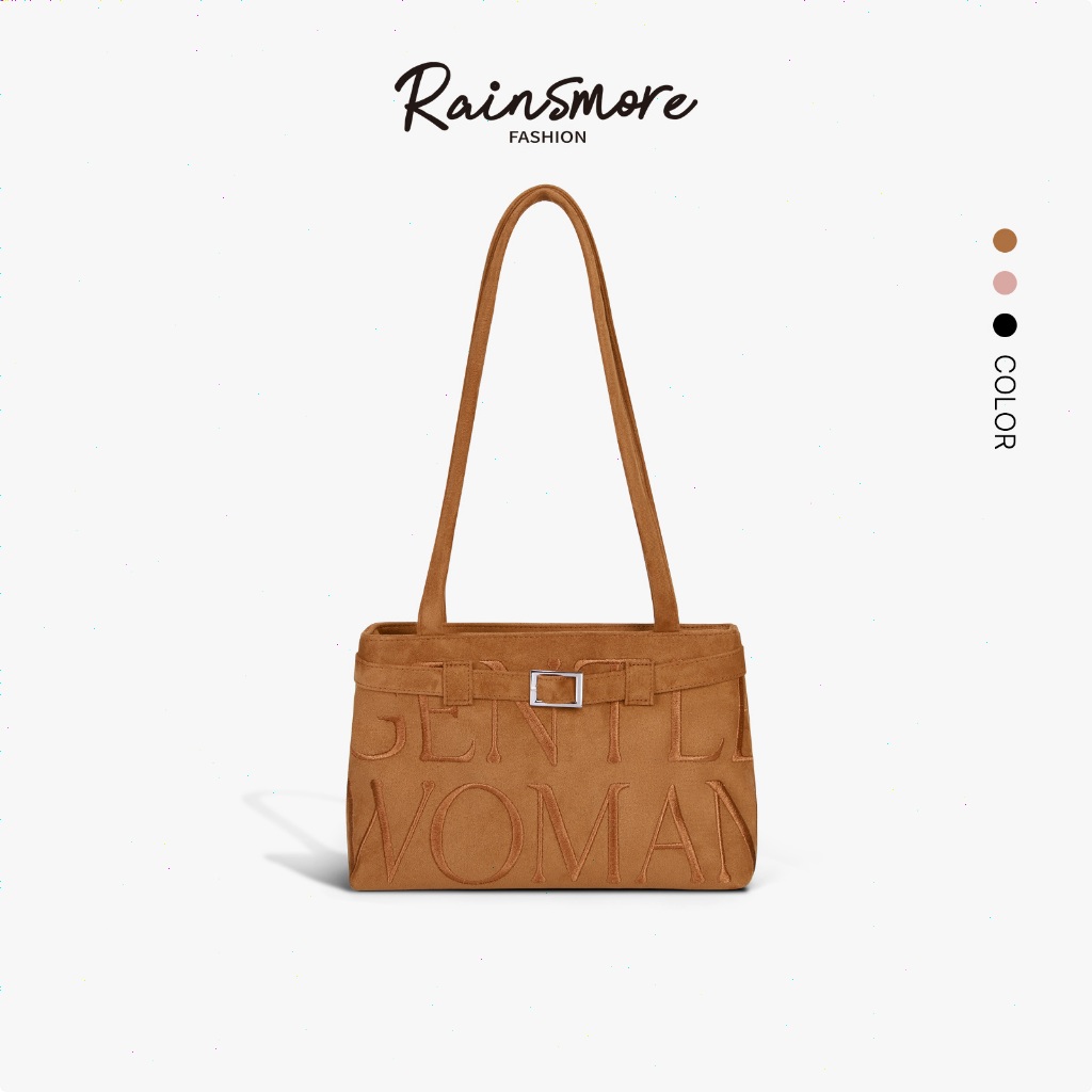 RAINSMORE-Suede Tote Bag ผู้หญิง 2025 แฟชั่นสไตล์ใหม่ All-Match ปักไหล่รักแร้กระเป๋าสุภาพสตรี Cross-Body กระเป๋า
