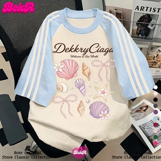 【จัดส่งตลอด 24 ชั่วโมง】🔥BCKR เสื้อชุดหน้าร้อนสไตล์รีสอร์ต🐚oversizeคอกลมผู้หญิงเสื้อยืดcottonYG4621
