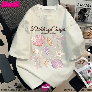 【จัดส่งตลอด 24 ชั่วโมง】🔥BCKR เสื้อชุดหน้าร้อนสไตล์รีสอร์ต🐚oversizeคอกลมผู้หญิงเสื้อยืดcottonYG4621