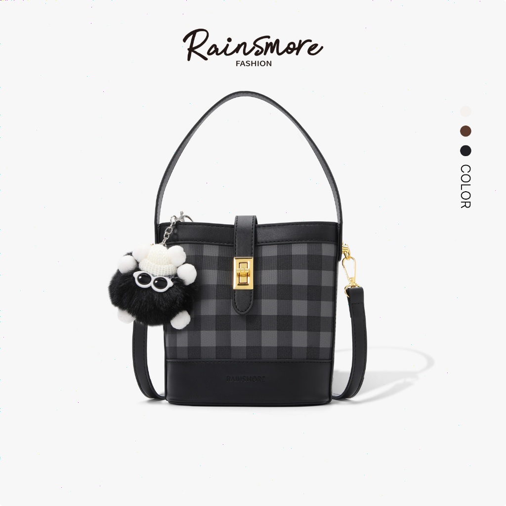 RAINSMORE กระเป๋าบักเก็ตสไตล์วินเทจฤดูใบไม้ผลิ ดีไซน์ใหม่ล่าสุดหรูหรา สไตล์คลาสสิก ความจุขนาดใหญ่ ลายริ้วสแตริป เหมาะสำหรับใช้ประจำวันและเดินทางทำงาน