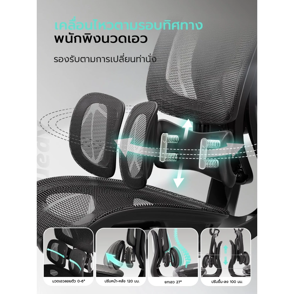 Xpanse T10 เก้าอี้สุขภาพ Ergonomic chair ระบบรองรับหลังอัตโนมัติ ที่วางแขนปรับได้ 7D เก้าอี้สำนักงาน เก้าอี้เอน คอม thumbnail 3
