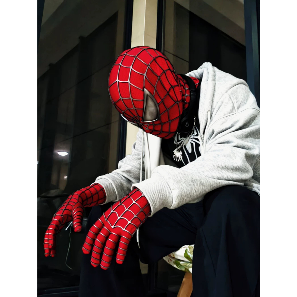 หน้ากาก Toby Marqueer Spiderman ถุงมือชุดถุงมือหน้ากากหมวกกันน็อคเต็มรูปแบบถุงมือรุ่นการพิมพ์ผ้าไหมสําหรับการพิมพ์ผ้าไหม