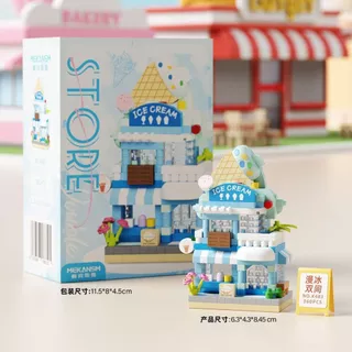 👍ส่งจากกรุงเทพ สองชั้น 8cm ร้านค้าข้างถนน ตัวต่อ ไอศกรีม ชานมไข่มุก ดอกไม้ DIYประกอบ 8cm 364pcs ของเล่นเด็ก ของขวัญ ของตกแต่งโต๊ะไซส์มินิ ชุดของขวัญวันแม่ <Nancy>