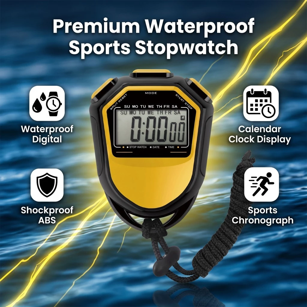 นาฬิกาจับเวลากันน้ํา Digital Handheld LCD Timer Chronograph Sports Counter พร้อมสายสําหรับว่ายน้ําวิ่งฟุตบอลการฝึกอบรม