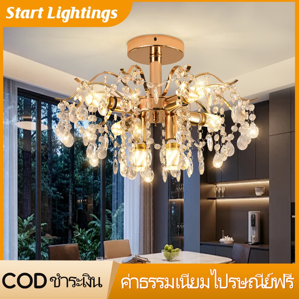 ใหม่ห้องนั่งเล่นโคมไฟคริสตัล นํา ร้านอาหารนอร์ดิกตกแต่งจี้แสงบ้านห้องนอนสร้างสรรค์โคมระย้า