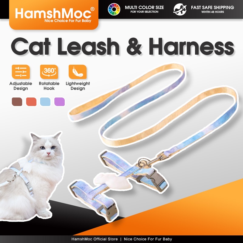 HamshMoc สายรัดแมวและสายจูงชุดปรับเสื้อกั๊กลูกแมวนุ่มน้ําหนักเบาพร้อมหัวเข็มขัดสายจูงทนทานสําหรับแมวเดิน