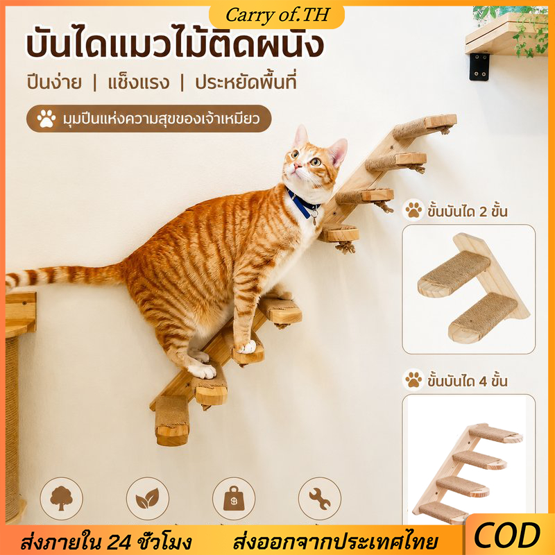 Wall Mount ไม้เนื้อแข็ง Cat ขั้นตอน 2/4 ชั้น Sisal Scratching Pad แมวปีนเขาบันไดประหยัดพื้นที่ Cat Perch ชั้นวางในร่มสัตว์เลี้ยงเฟอร์นิเจอร์สําหรับขายส่งส่งออก