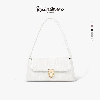 RAINSMORE- ฝนตก-ลายจระเข้กระเป๋าบาแกตต์อินเทรนด์ใต้วงแขนกระเป๋ากระเป๋าสะพายสุภาพสตรีลายจระเข้+รายละเอียดหัวเข็มขัดทองไทยหรูหราง่ายต่อการถอดหยิก