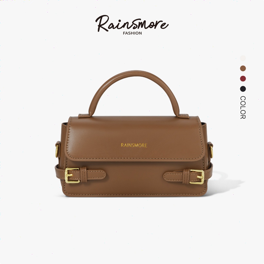 กระเป๋าถือผู้หญิง RAINSMORE สไตล์วินเทจ กระเป๋าสะพายข้างหนัง PU สไตล์ออฟฟิศ ใส่ของได้เยอะ