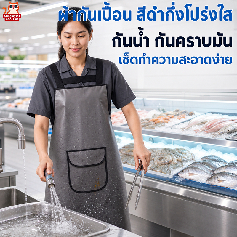 ผ้ากันเปื้อน สีดำกึ่งโปร่งใส กันน้ำมัน กันน้ำ วัสดุหนาพิเศษ สายสะพายไหล่กว้าง เช็ดทำความสะอาดง่าย สำหรับงานครัว ร้านอาหาร