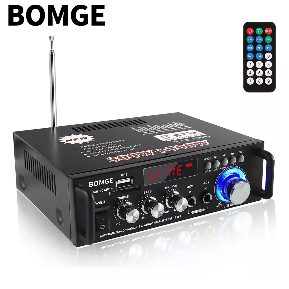 Amply BOMGE 298A 600W Bluetooth KARAOKE Gia Đình Hỗ Trợ FM USB Thẻ SD Điều Khiển Từ Xa