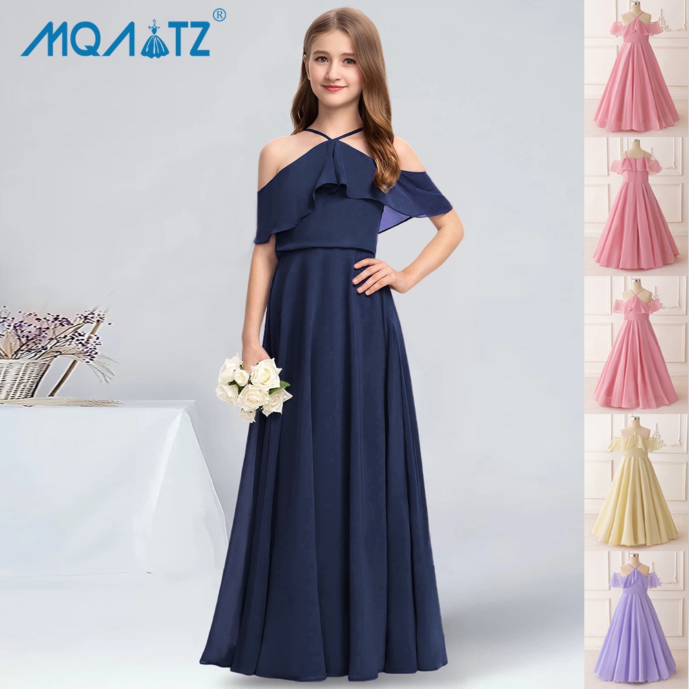 Mqatz ปิดไหล่ชุดราตรีสําหรับเด็กเสื้อผ้าชีฟองชุดเจ้าหญิง Elegant สําเร็จการศึกษาชุดราตรี ALP-0038