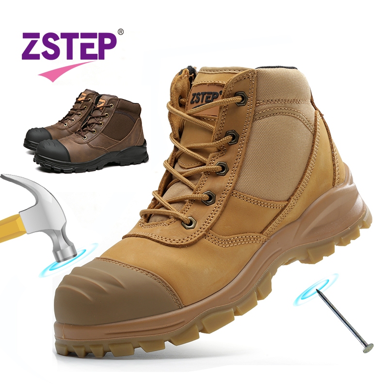 [ZSTEP] รองเท้านิรภัยรองเท้าทํางานกลางแจ้งคุณภาพสูงป้องกันการกระแทกและเจาะรองเท้าหนัง
