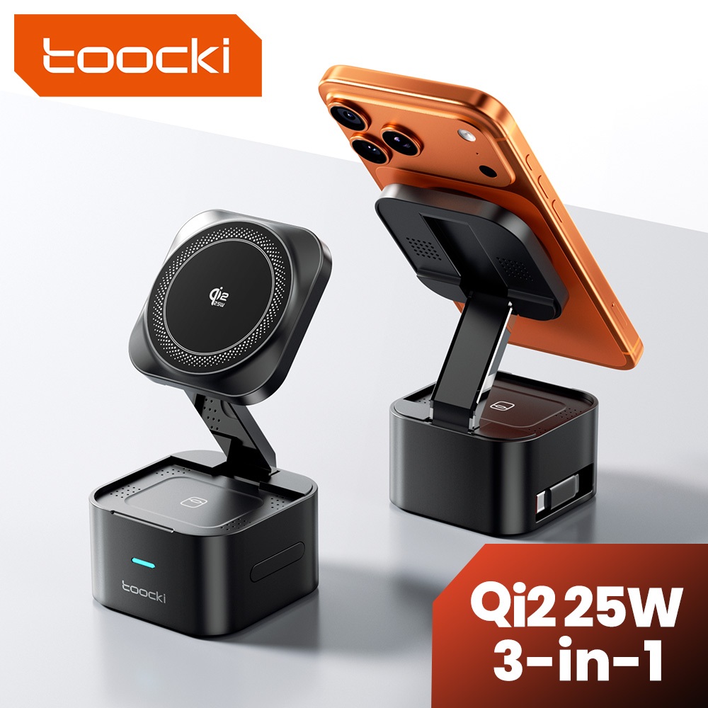 Toocki Qi2.2 25W 3-in-1 Desktop Charger Wireless Fast CHARGING Charger 45W Type C Retractable Cable 
