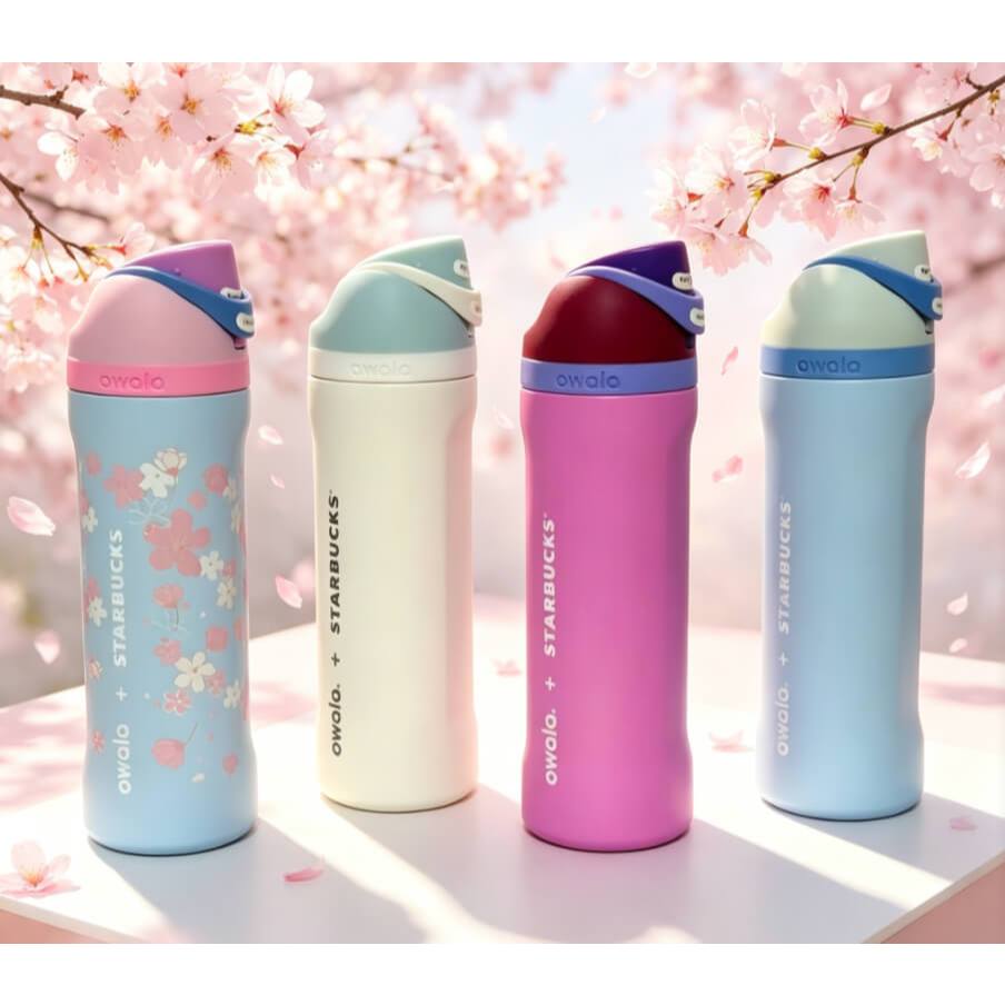 Owala x Starbucks Sakura Tumbler 24oz | กระติกน้ําสแตนเลสหุ้มฉนวน | ถ้วยสําหรับการเดินทางกิจกรรมกลางแจ้ง