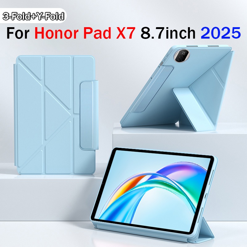 สําหรับ HUAWEI Honor Pad X7 8.7 นิ้ว 2025 แม่เหล็กหัวเข็มขัดแท็บเล็ต PadX7 3 พับ + Y-พับ Stent ฝาครอ