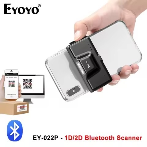 Eyoyo 2D Bluetooth Barcode Scanner ไร้สาย, Back Clip-on Phone Bar Code Scanner ปรับได้สําหรับ 1D CMO