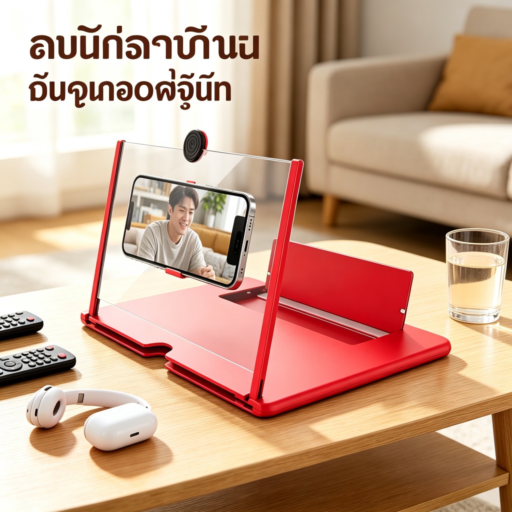 เครื่องขยายหน้าจอมือถือ 3-4 เท่า กระจกไฮเทค HD ป้องกันแสงสะท้อนและรังสี ออกแบบสไลด์ปิดป้องกันฝุ่น มีที่วางโทรศัพท์ วัสดุ