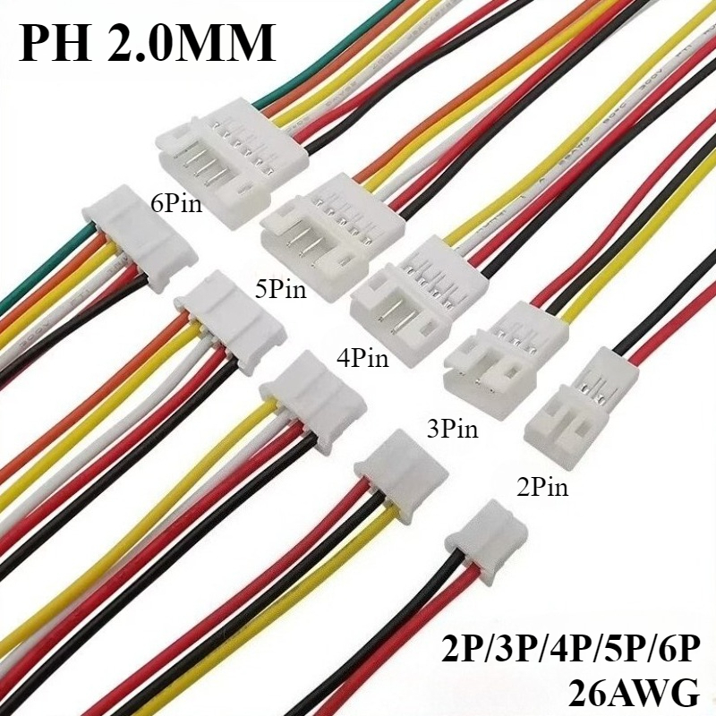 5 คู่ JST PH2.0 Extension Line 2/3/4/5/6 Pin PH 2.0 มม.Pitch ชาย/หญิง Connector ความยาวสาย 20 ซม. 26