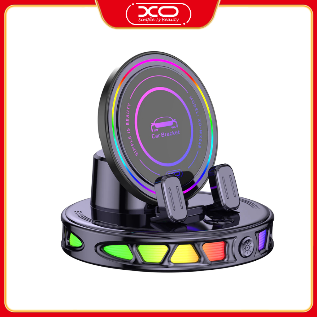 XO เอ็กซ์โอ ที่ชาร์จแบบไร้สายพร้อมไฟแขวนสี 15ว 360° ที่วางโทรศัพท์แบบหมุนได้สําหรับรถยนต์หรือใช้ในบ้