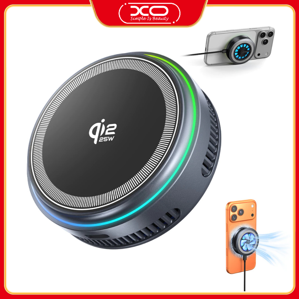 XO CX043 Magnetic Intelligent Semiconductor การกระจายความร้อน Qi 2.2 25W Multi Color LED Desktop Wireless Charger เหมาะสําหรับ iPhone, Xiaomi, Samsung, และ Huawei