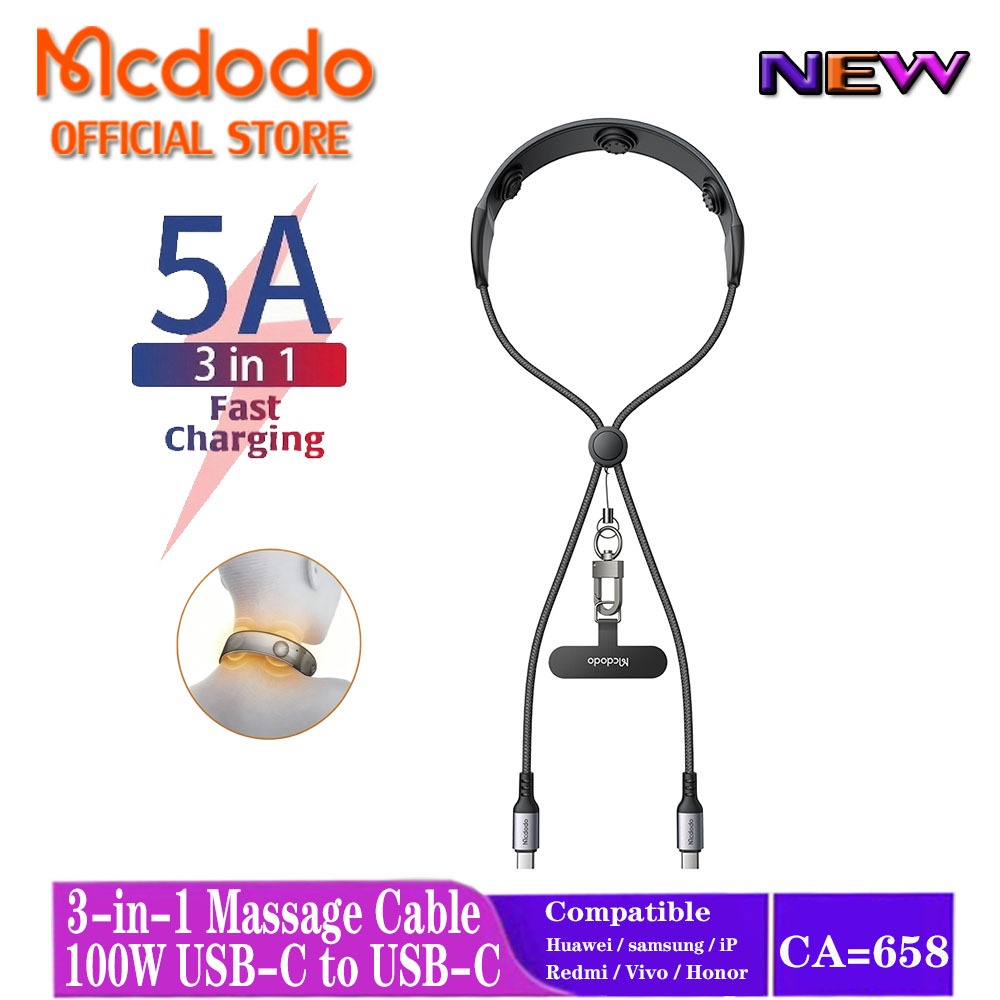 Mcdodo Cab Nexus สายนวดคอ 3-in-1 พร้อม 100W PD Fast Charging & สายคล้องโทรศัพท์แบบปรับได้ CA-658