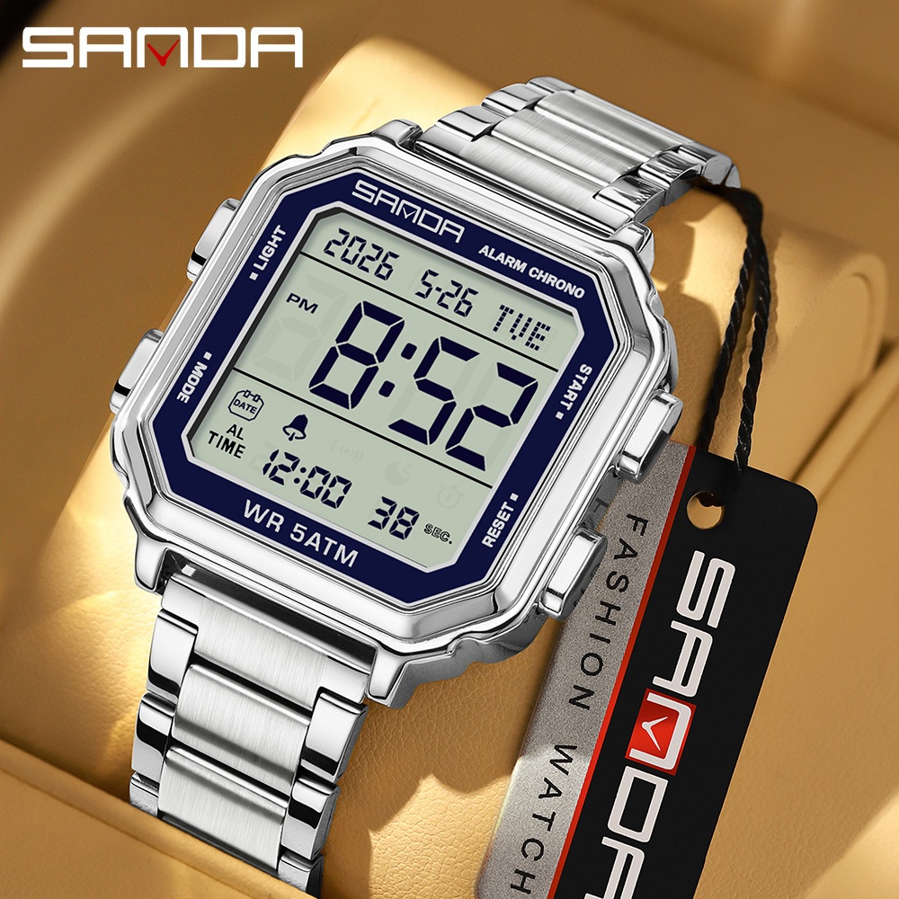 นาฬิกาอิเล็กทรอนิกส์แฟชั่น SANDA รุ่น 6379 พร้อมปฏิทินเรืองแสง จับเวลาปลุก สําหรับผู้ชายสไตล์สปอร์ต