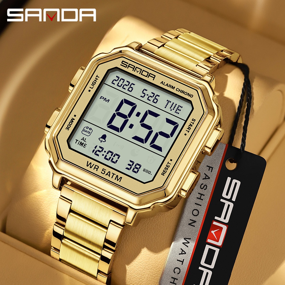 SANDA 6379 นาฬิกาข้อมือผู้ชายแฟชั่น ระบบดิจิทัล มีปฏิทิน จับเวลาเรืองแสง ปลุกได้ และโหมดกีฬา รุ่น 63