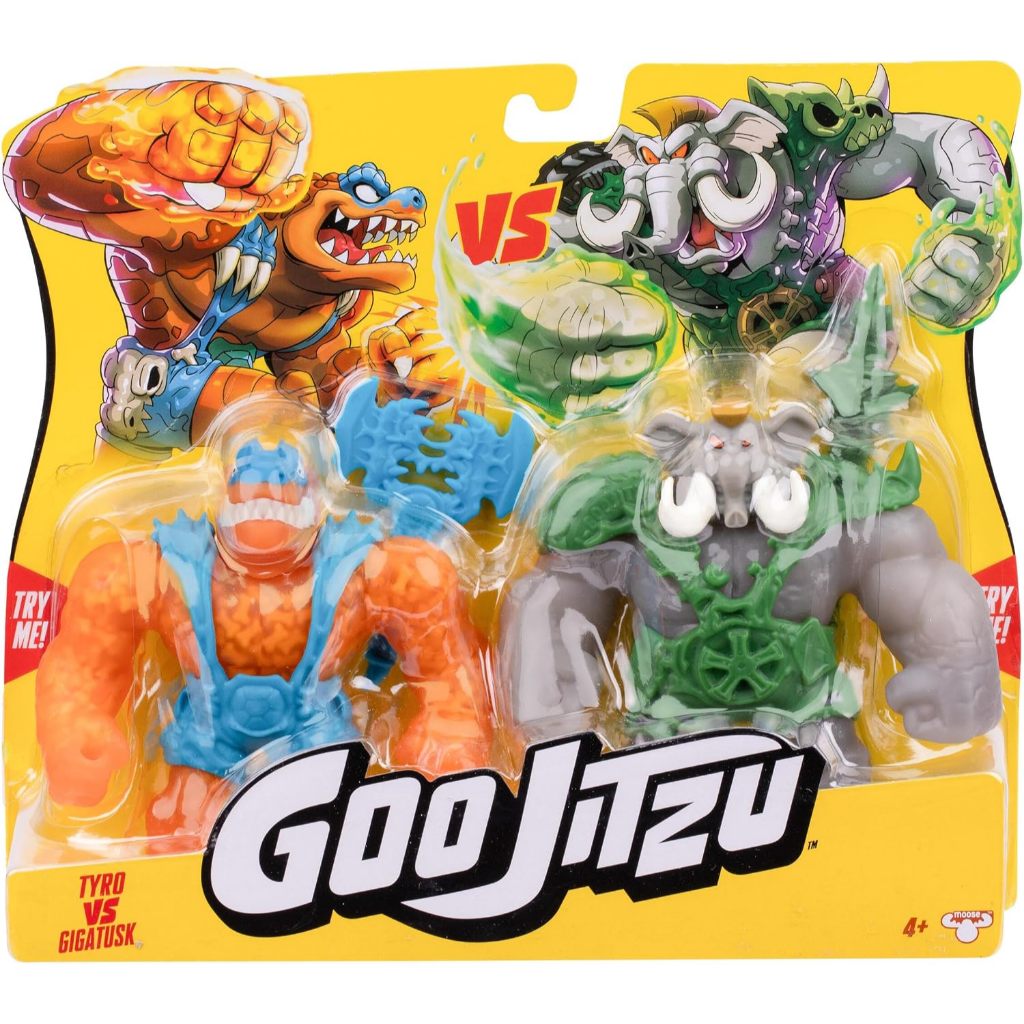 Goo Jitzu Tyro vs Gigatusk Versus Pack, 2 ตัวเลขการต่อสู้ยืดพร้อมอาวุธ Mega, ของเล่นแอ็คชั่น 5.5 นิ้วสําหรับเด็ก
