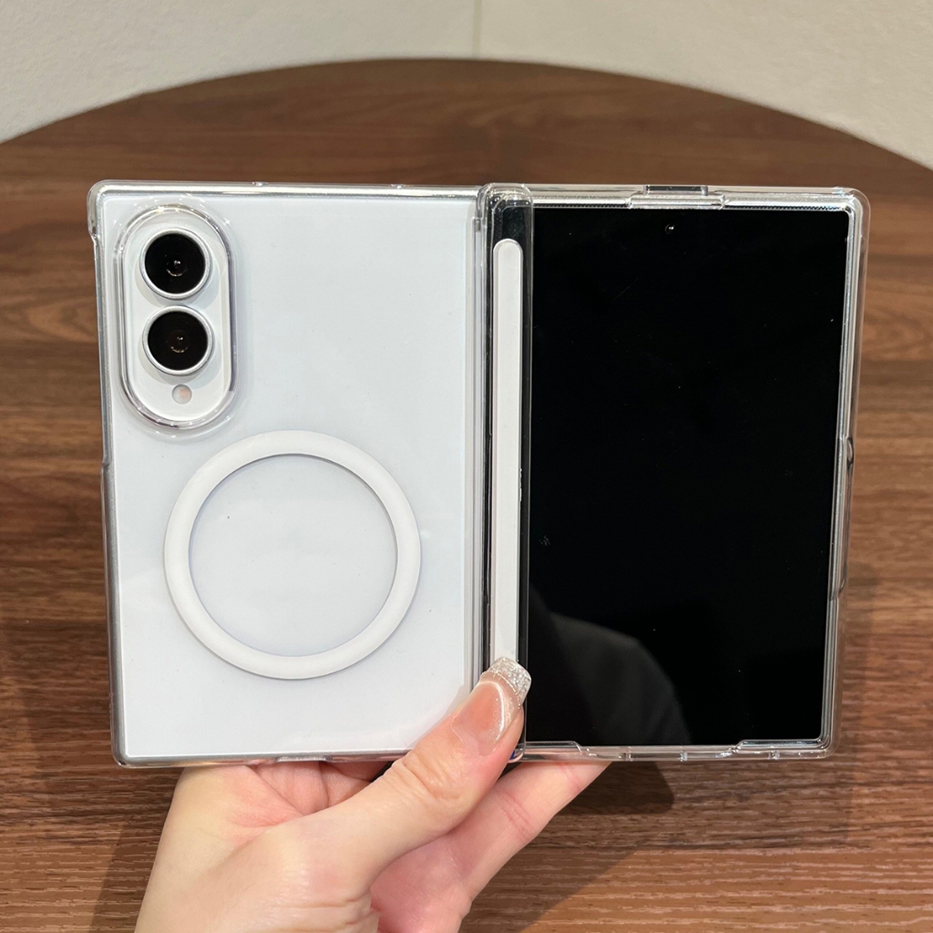 2-In-1 Full บานพับป้องกันกรณี + ชุดป้องกันหน้าจอสําหรับ Samsung Galaxy Z Fold 8 ปลอก Clear Anti-Yellow Magnetic Hard กันกระแทกฝาครอบโทรศัพท์