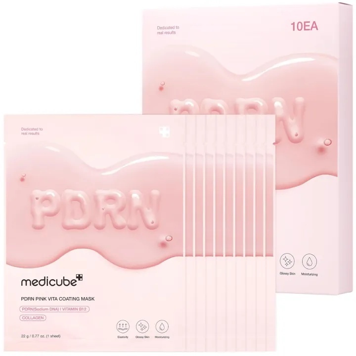 Medicube PDRN Pink Vita Coating Mask 22g 10EA, Sodium-DNA PDRN มาส์กเคลือบข้ามคืน, มาส์กหน้าวิตามิน 