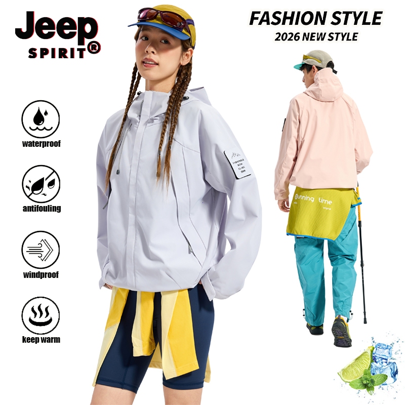 JEEP SPIRIT เสื้อแจ็คเก็ตมีฮู้ดกันลมระบายอากาศกันน้ํา Unisex เดินป่าและท่องเที่ยวปีนเขา