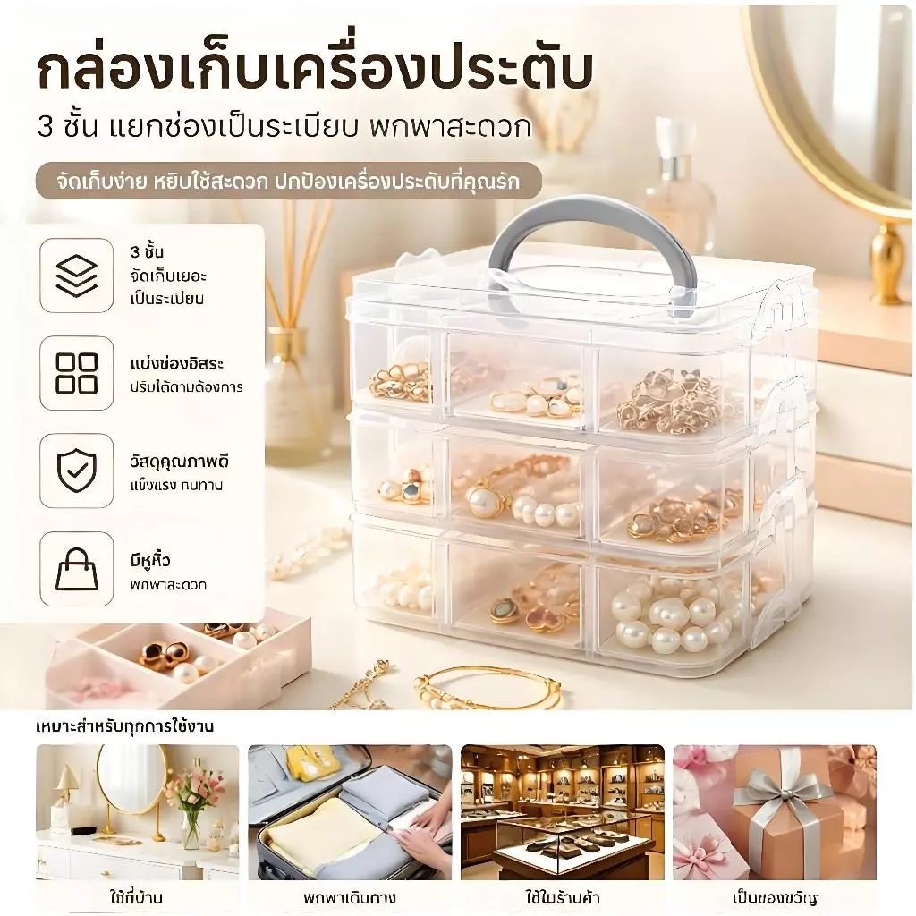 [YG] 3 ชั้น 18-Grid โปร่งใสปรับ Staable ช่องสล็อตกล่องเก็บพลาสติกสําหรับจัดระเบียบของเล่นเครื่องประดับอุปกรณ์เสริม TH